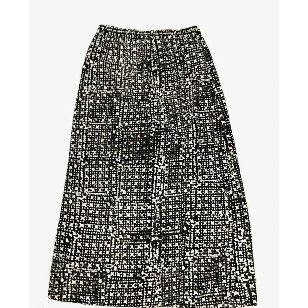 Michael Kors Maxi Skirt Womens M Black White Geometric Side Slit Self Lined